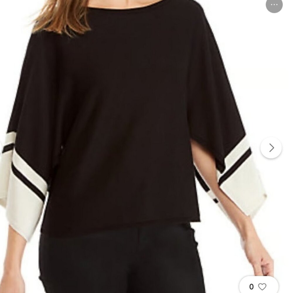 Eileen Fisher Boatneck Batwing Kimono Sleeve Tencel Silk Sweater Top Black Small